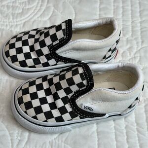 Vans Classic Black White Checkered Toddler Shoes Sneakers 4 Canvas Slip On